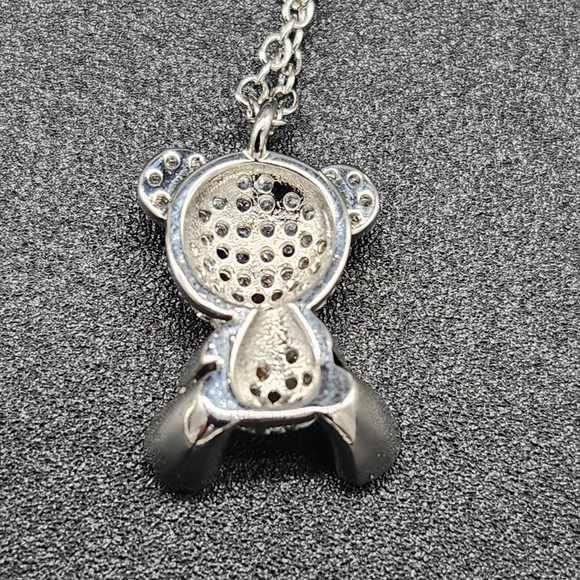 🩷 3/$15 Silver Teddy Bear Pendant Necklace With Black Accents And A B… - Picture 3 of 3